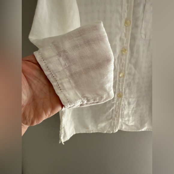 Talbots Womens White Irish Linen Button Up Blouse SZ 8 Long Sleeve Checkered - Picture 3 of 8